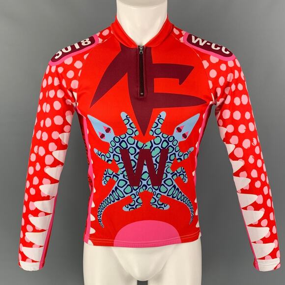WALTER VAN BEIRENDONCK FW14 Size S Red Pink Graphic Nylon Jersey Bike Top - Picture 1 of 8